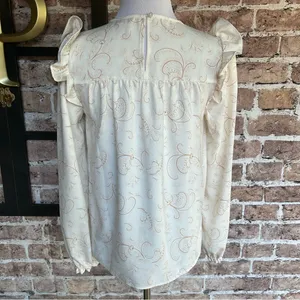 LOFT Ivory Paisley Ruffle Shoulder Top Sz XS NWT thumbnail 10