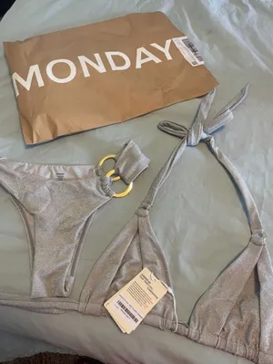 Monday swimwear silver shimmer bikini set thumbnail 1