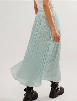 Free People Lined Cyan Pleated Maxi Skirt. Size 6 thumbnail 2