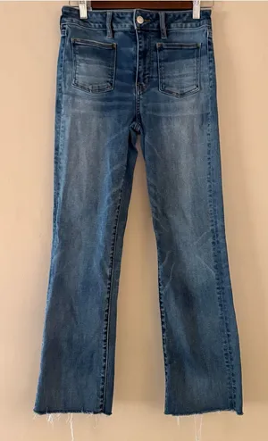 American Eagle Hi-Rise Crop Flare Jeans Medium Wash Size 6 Long thumbnail 1