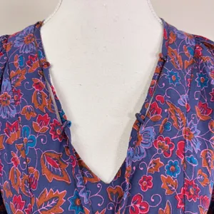 Natural Life Womens S Purple Floral Rayon Boho Tie Neck Balloon Sleeve Blouse thumbnail 4