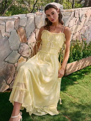 Rihoas Yellow Sweetheart Neck Ruffle Midi Dress thumbnail 2