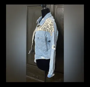 Light blue & Leopard Denim rugged jacket thumbnail 2