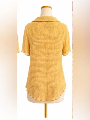 Madewell Textured Stripe Collared Top Women’s Large Yellow Ivory Short Sleeve thumbnail 2