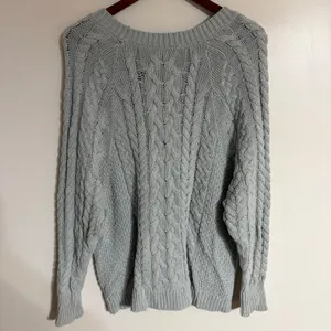 Aerie Women Light Blue Grey Cable Knit Pullover Sweater Size Large Crew Neck thumbnail 8