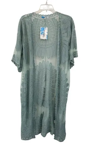 Rebellion Again Lace Duster Cardigan Womens Medium Light Teal New thumbnail 1