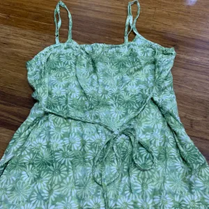 American Eagle Green Floral Print Mini Dress Button Front‎ Tie Waist Size Medium thumbnail 4