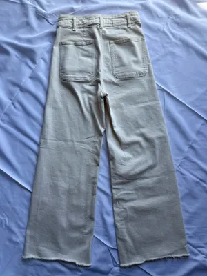 Zara Patch Pocket Marine High Waist Wide Leg Cream Jeans Size 6 thumbnail 3