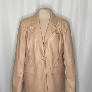 AVEC LES FILLES Tan Vegan Faux Leather Jacket Blazer Single Button Solid X-Large thumbnail 3