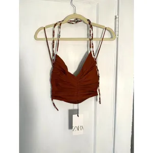 ZARA BEADED EMBROIDERED CROP TOP Brown Size Small NWT thumbnail 4