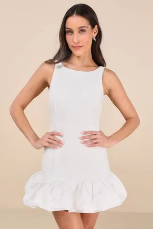 Lulus Superb Aura White Ruffled Drop Waist Mini Dress Cocktail Engagement Large thumbnail 1