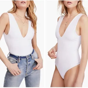 FREE PEOPLE Intimately Keep It Sleek Bodysuit White V-Neck Medium M Sleeveless thumbnail 2
