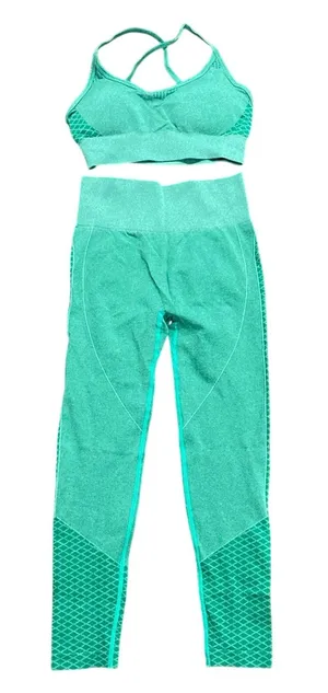 High Waist Active Leggings and Sports Bra Set in Green, Size S thumbnail 1