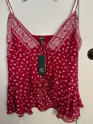 Wild Fable Red Paisley Bandana Rhinestone Cami Tank Top Medium NWT thumbnail 3