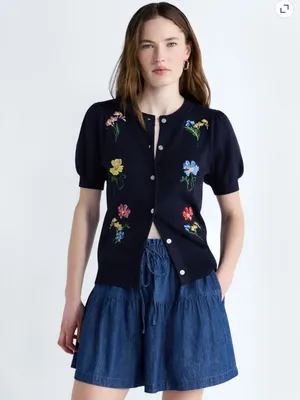 NWT Free Assembly Embroidered Cardigan Sweater with Puff Sleeves sz S 4-6 thumbnail 6