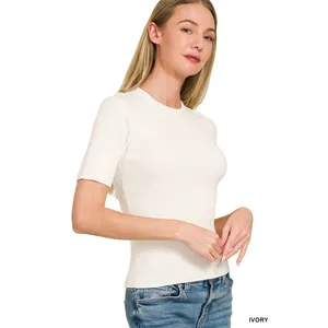 Zenana Viscose Ribbed Round Neck Sweater - Medium thumbnail 2