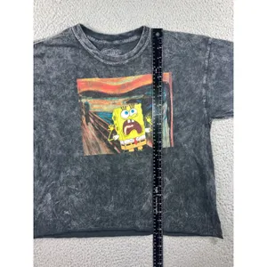 Nickelodeon SpongeBob SquarePants‎ T-Shirt Women L Black Graphic Acid Wash Edgy y2k Grunge thumbnail 7