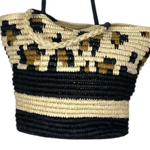 Women’s Tote Bag Woven Braided Casual Zip Closure Black Natural Size Large thumbnail 4