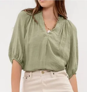 Blu Pepper Perch Sage Green Crinkle Tunic Blouse V Neck 3X Plus Size thumbnail 1
