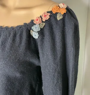 Moth for 3/4 Sleeve Black Wool Blend Blouse Floral Appliqué Detail thumbnail 2