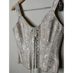 Cream Lace‎ Up Side Zip Corset Tank Strap Coquette Cottage Women's Size M thumbnail 2