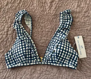 Southern Tide Seven Seas Blue/White Painted Gingham Ruffle Bikini Top thumbnail 1