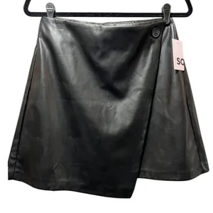 SO Faux Leather Wrap Mini Skirt Black Vegan Leather Modern‎ Minimalist Size M thumbnail 1