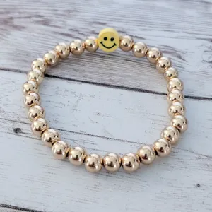 Gold Tone Stretch Bracelet with Yellow Smiley Face - Happy Theme thumbnail 4