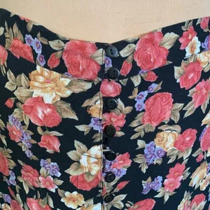 Vintage 90s Maxi Skirt Dark Floral Black Pink Cottagecore‎ Button Down XL thumbnail 4