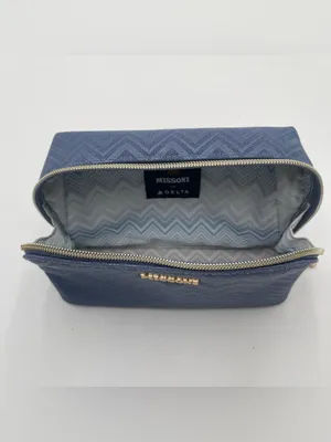 Missoni Small Travel Cosmetic Pouch Delta One Collection Toiletry Bag Blue Gold thumbnail 6