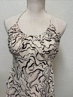 Abercrombie & Fitch Cream Halter Dress with Dark Brown Abstract Swirl - Small thumbnail 6