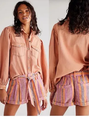 Free People Barbados Blooms Striped Shorts Size 2 thumbnail 2