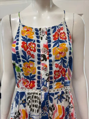 Farm Rio Cotton Floral Print Maxi Dress Eyelet Midi Fit Flare Dress Size XSmall thumbnail 4