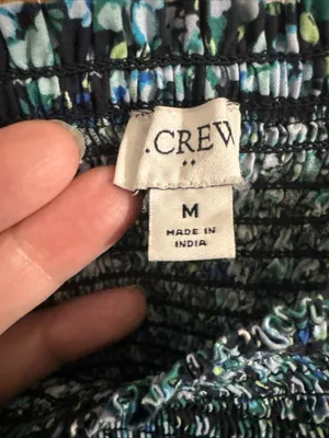 J.Crew Cotton Poplin Smocked Blue Green Floral Top Puff Sleeve Ruffle Hem Medium thumbnail 4