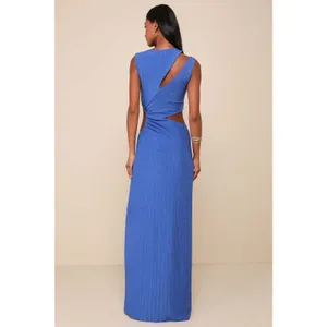NWT Lulus Upgraded Stunner Royal Blue Ribbed Cutout Sleeveless Maxi Dress Size S thumbnail 4