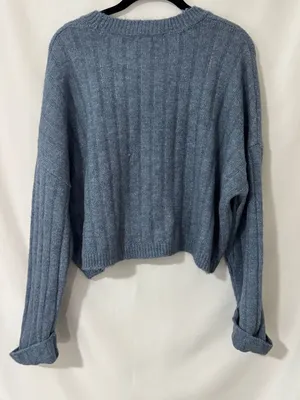 Sincerely Jules Blue Ribbed Cropped Sweater Size M thumbnail 2