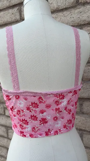 🥂 Shein Pink Floral Bustier Going-Out Crop Top | Size L thumbnail 4