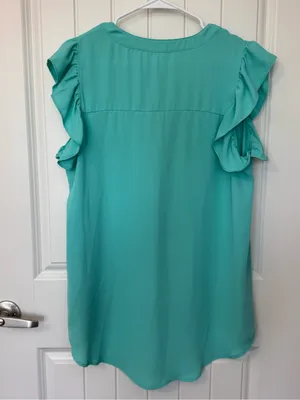 Zenana Mint Green Ruffle Sleeve Blouse Tunic Top Size Large‎ thumbnail 3