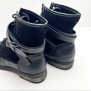 SHOE DAZZLE Alina Black Lace Up Wrap Buckle Combat Style Boots 7.5 Bikercore thumbnail 7