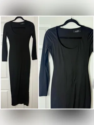 Akira Black Bodycon Maxi Dress Scoop Neck Long Sleeve Stretch Size Medium thumbnail 2
