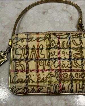 Vintage Coach Graffiti Tattersall Wristlet Gold Plaid Scribble Legacy 1941 Y2K thumbnail 1