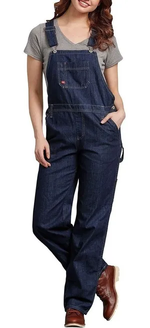 DICKIES Women’s Relaxed Fit Bib Overalls Dark Indigo Small Cotton Straight Leg thumbnail 1