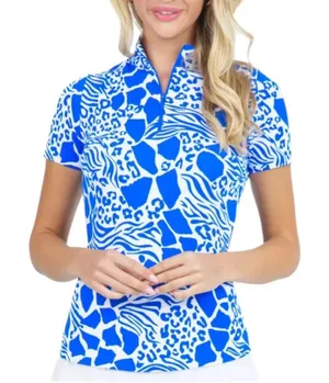IBKUL BIANCA ROYAL‎ BLUE Short Sleeve Mock Golf Shirt Sz S thumbnail 1