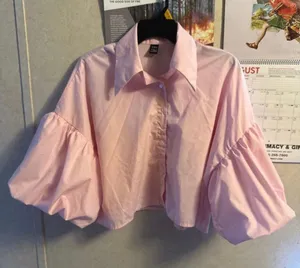 AVELORIA blouse for women LARGE pink balloon-sleeve crop blouse thumbnail 1