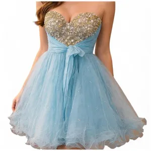 Sherri Hill Strapless Tulle Prom‎ Dress Light Blue 6 Sequin Sweetheart Formal thumbnail 2