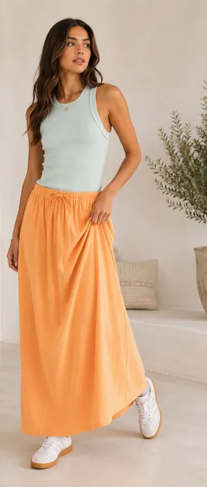 HYFVE Boutique Linen Blend Maxi Skirt Side Slit Drawstring Resort M thumbnail 1