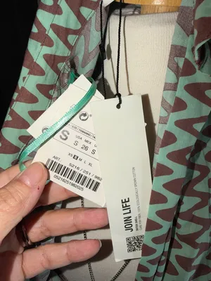 Zara 100% Cotton Mint Green & Black Chevron Tie-Front Long Shirt thumbnail 12