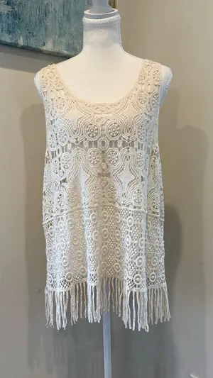 Annabelle Crochet Fringe Tank Top — Cream & Black Label thumbnail 1