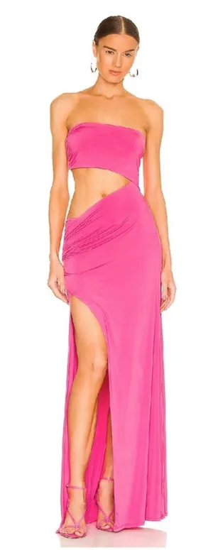 Revolve NBD Hot Pink Lotte Maxi Dress Gown Womens M Strapless Baddie Cut Out thumbnail 1