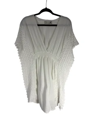 Sea Spice Resort White Crochet Sleeve Cover Up Tunic Dress Large thumbnail 4